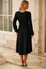 Black Plain Lantern Sleeve Midi Dress