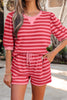 Pink Stripe Puff Short Sleeve T Shirt Matching Shorts Set