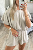 Green Solid Color Puffy Loose Top Drawstring Shorts 2pcs Outfit