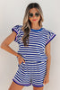 Blue Stripe Contrast Trim Cap Sleeve Top Casual Shorts 2pcs Set