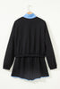 Navy Blue Colorblock Patchwork Half Button Pullover and Shorts Outfit