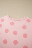 Pink Polka Dot Print Loose Tee Drawstring Elastic Waist Short Set