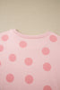 Pink Polka Dot Print Loose Tee Drawstring Elastic Waist Short Set