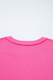 Bright Pink Raw Edge Henley Pullover and Jogger Pants Set