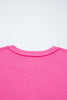 Bright Pink Raw Edge Henley Pullover and Jogger Pants Set