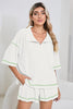 Light Beige-10 Breathable Waffle Color Block Trim 2pcs Casual Short Set