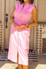 Pink V Neck Sleeveless Double Zip Shift Midi Dress