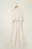Beige Texture Loose Short Sleeve Top and Cropped Pant Set