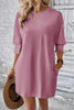 Pink Shirred Cuff 3/4 Sleeve T Shirt Mini Dress