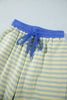 Yellow Stripe Colorblock Trim Crew Neck Loose Tee Drawstring Elastic Waist 2pcs Pant Set