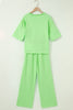 Sachet Pink Lace Patchwork Half Sleeve Top Elastic Waist Pants Two Piece Set