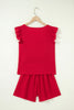Fiery Red Textured Square Neck Top and Shirred High Waist Shorts Set