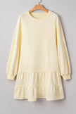 Beige Double Tiered Ruffle Hem Long Sleeve Loose Mini Dress