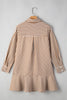 Brown Stripe Ruffle Hem Collared Long Sleeve Shirt Mini Dress