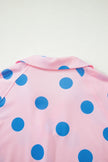 Pink Polka Dot Print V Neck Tee Short Set