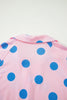 Pink Polka Dot Print V Neck Tee Short Set