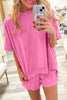 Mint Green Raw Edge Patch Pocket Oversized Top and Shorts Set