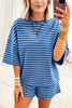Green Stripe Striped Ribbed Cotton Two-Piece Pant Set with Chest Patch Detail