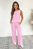 Sky Blue Colorblock Trim Cropped Tank Elastic Waist Shift Pants 2pcs Set
