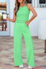 Yellow Cream Slim Ribbed Tank Top and Sweatpants Set