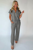 Light Grey Half Zip Polo Tee Casual Pant Set