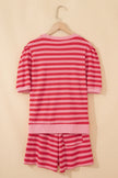 Pink Stripe Puff Short Sleeve T Shirt Matching Shorts Set