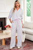 Light Grey Stripe Patchwork Loose Long Sleeve Top Drawstring Waist Pants Set