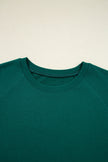 Sea Green Solid Color Pullover Top Varsity Stripe Detail Loose Drawstring Pants Set