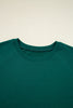 Sea Green Solid Color Pullover Top Varsity Stripe Detail Loose Drawstring Pants Set