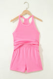 Sky Blue Slim Tank Top Elastic High Waist Shorts 2pcs Outfit