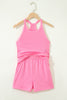 Sky Blue Slim Tank Top Elastic High Waist Shorts 2pcs Outfit