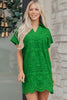 Rose Red Solid Color Eyelet Embroidered T Shirt Mini Dress
