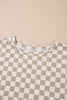 Brown Checkerboard T Shirt and High Waist Skort Set