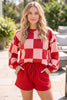 Khaki Checkerboard Plaid Long Sleeve Solid Color Shorts 2pcs Set