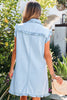 Sail Blue Ruffled Edge Collared Shift Denim Dress with Pockets
