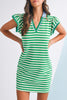 Green Striped Ruffle Short Sleeve Pop of Color Neckline Dress