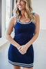 Dirty blue Contrast Trim U Neck Sleeveless Mini Dress with Shorts 2pcs Set