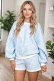 Pink Plaid Baggy Pullover Drawstring Casual Shorts 2pcs Outfit