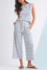 Rose Stripe Casual  Tee and Wide Leg Pants Set