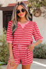 Pink Stripe Puff Short Sleeve T Shirt Matching Shorts Set