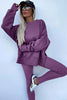 Black Solid Color Oversize Slit Sweatshirt Ribbed Leggings 2pcs Set