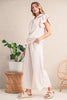 Black Textured Ruffle Sleeve Zipped Top and Wide Leg Pants Set
