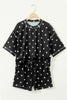 White Polka Dot Short Sleeve Loose Top Drawstring Shorts Set