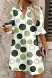 Green Polka Dot Print Flounced Half Sleeve Casual Vacation Style Mini Dress