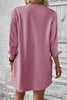 Pink Shirred Cuff 3/4 Sleeve T Shirt Mini Dress