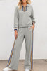 Black Striped Patchwork Quarter Zip Pullover Loose Pants Set