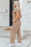 Rose Stripe Crew Neck Tee Drawstring Waist Cropped Pants Set