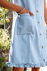 Sail Blue Ruffled Edge Collared Shift Denim Dress with Pockets