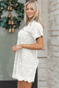 Rose Red Solid Color Eyelet Embroidered T Shirt Mini Dress