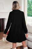 Black Corduroy Half Button Collared Long Sleeve Mini Dress